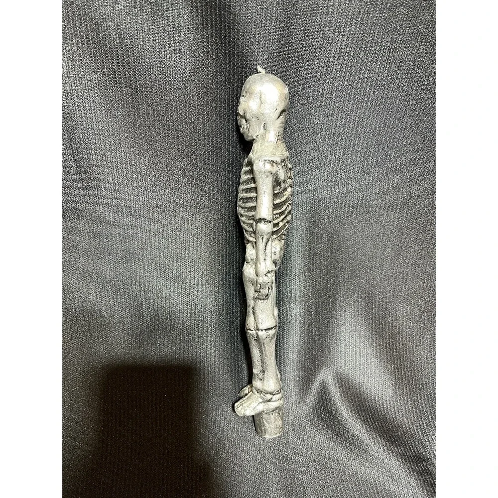 Halloween Taper Candle Skeleton Silver Colored Unused Unique VTG